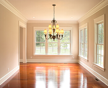A beautiful dining room with chandelier