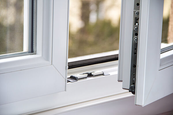 A close up view of the materials of the windows